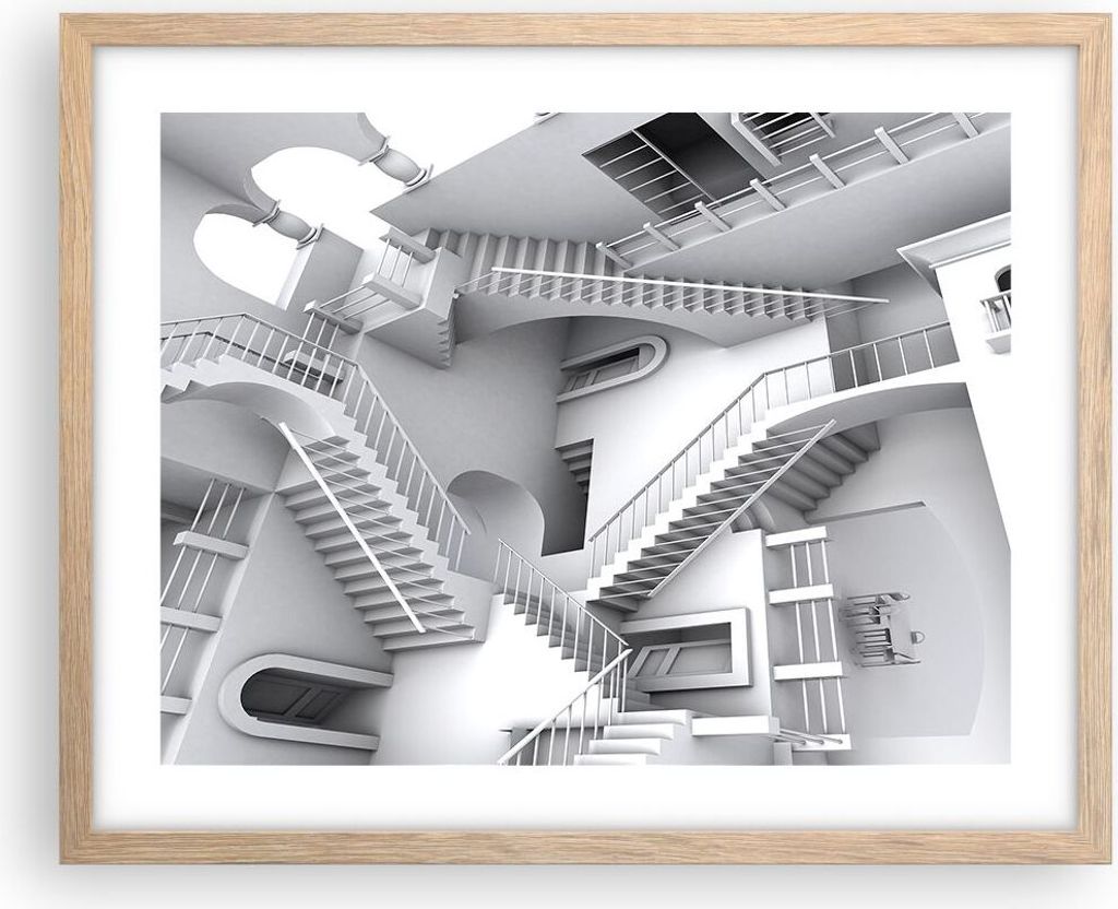 Gerahmtes Poster - Rahmen in heller Eiche - Wissenschaft Illusion Treppen - 50x40 cm - Wand Bild - Wanddeko - Wandbilder - Wandposter - Bilderrahme...