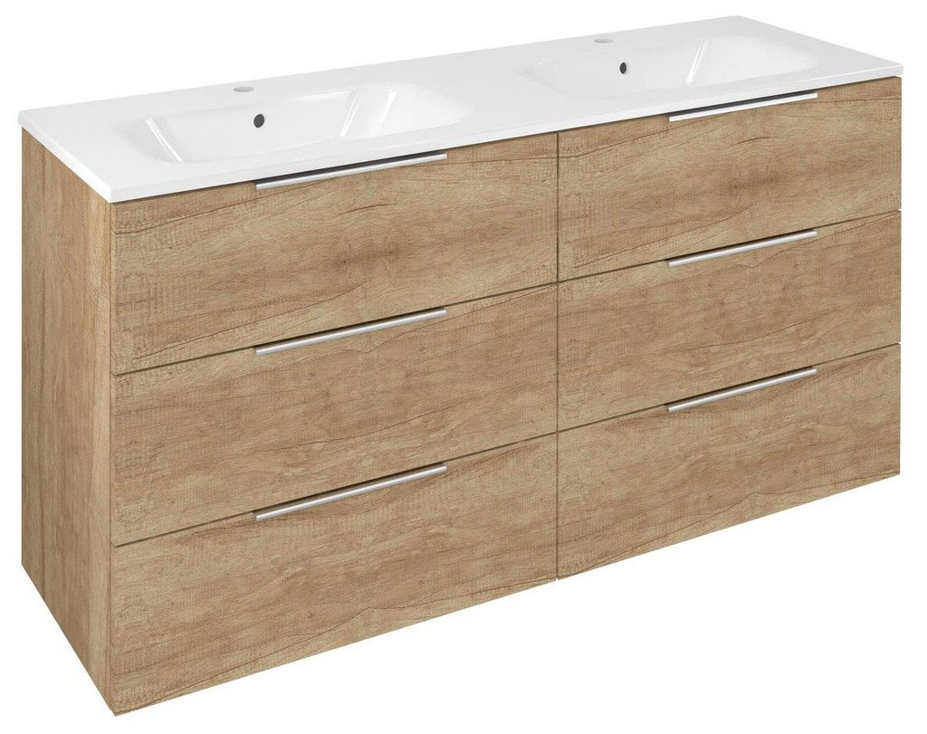 Sapho CIRASA Waschbeckenunterschrank mit Doppelwaschbecken 141x77x46cm, 3x Sockel, Eiche alabama