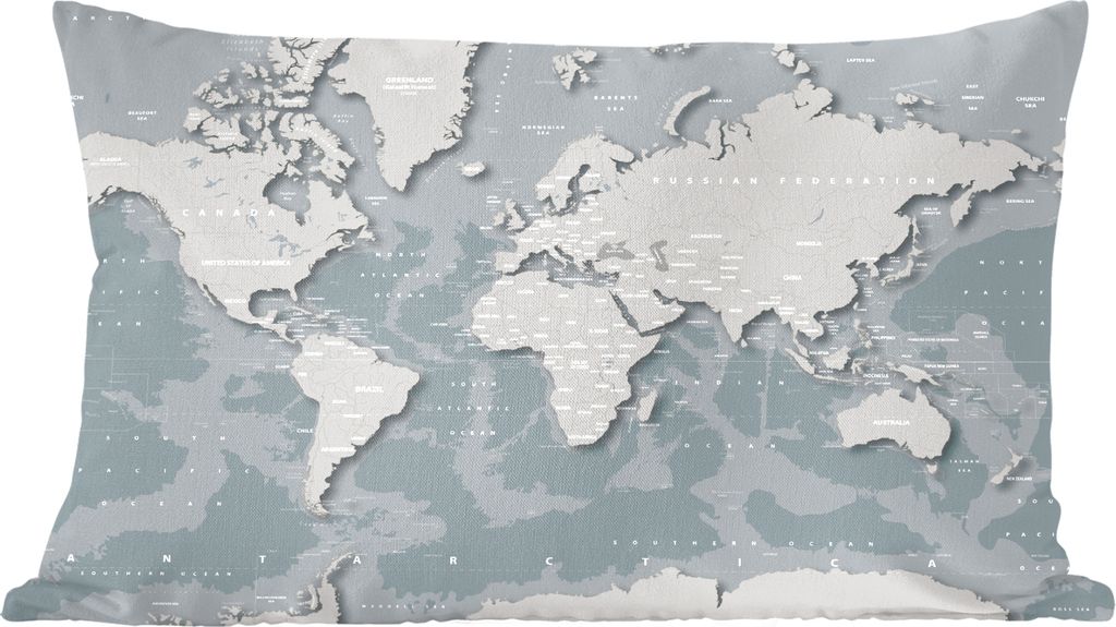 MuchoWow Zierkissen Sofakissen Wohnzimmer Dekokissen 50x30 cm Weltkarte - Blau - Grau - Kinder - Mädchen - Wohnzimmerdekoration - Polster mit Photo