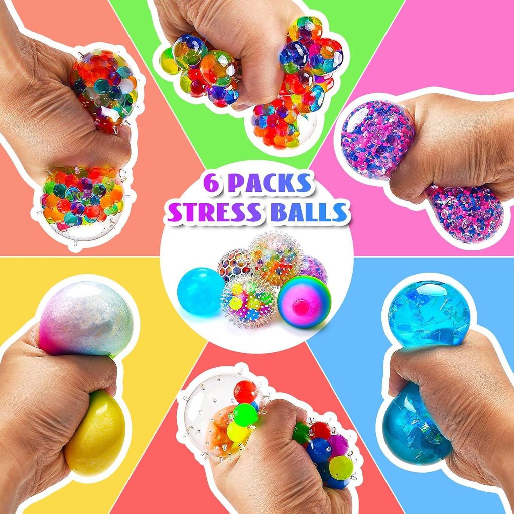 Anti-Stressbälle - 6 Stück, Mesh-Stressbälle mit Wasserperlen