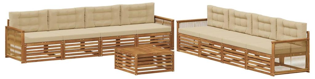vidaXL Outdoor-Sofagarnitur mit Kissen 9 pcs Natur und Beige