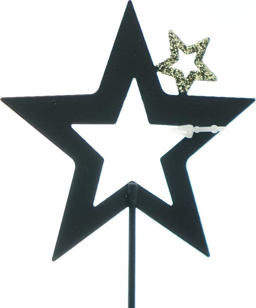 Weihnachtsstecker Stern auf Stern schwarz & goldfarben Ø 7,5 cm