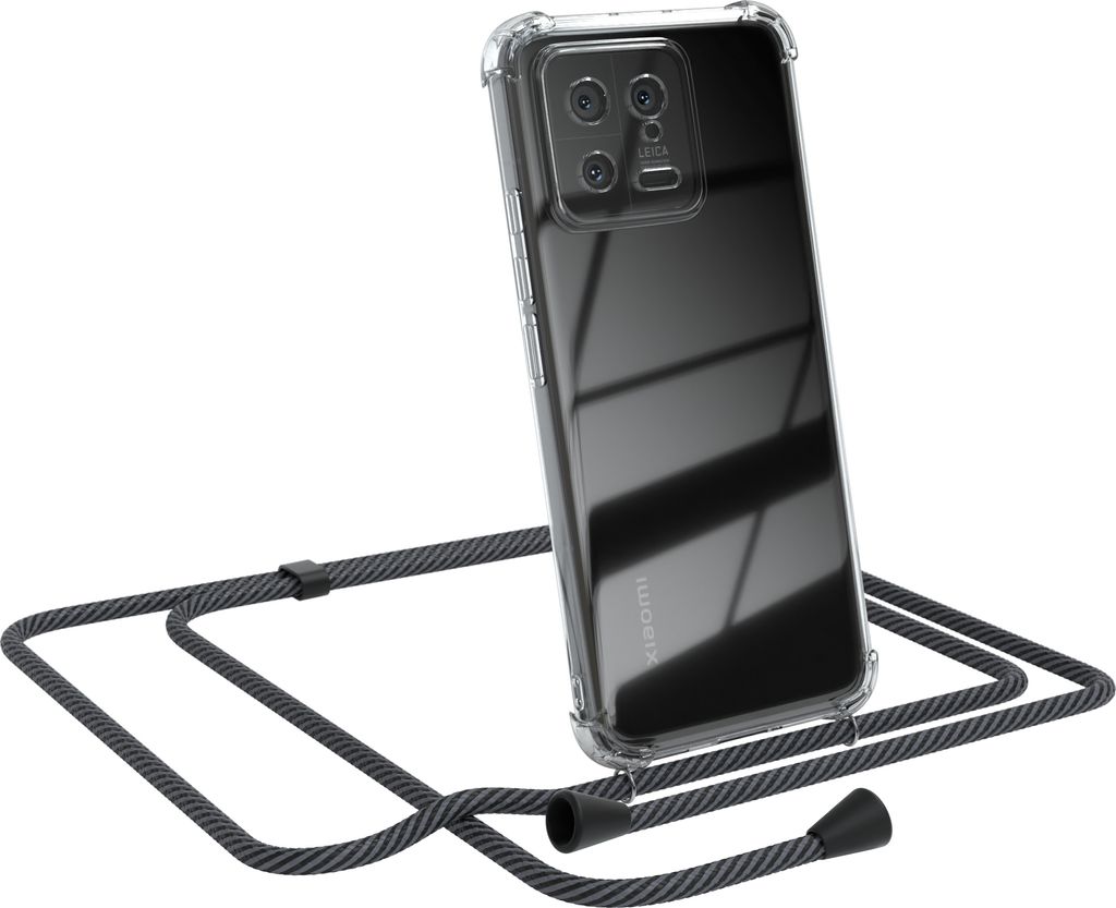 EAZY CASE Handykette kompatibel mit Xiaomi 13, Handyhülle mit Umhängeband, Handykordel, Schutzhülle Clear, Band in Grau