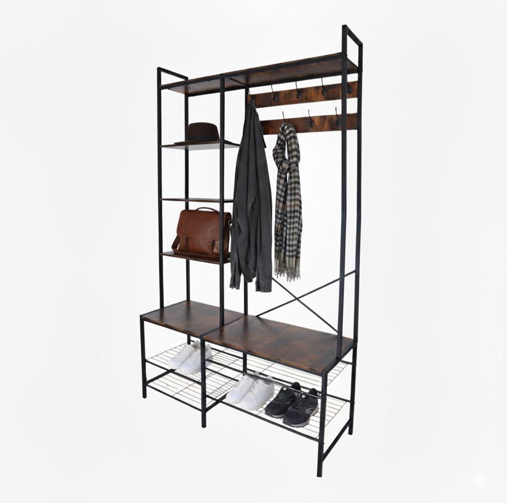 Relaxdays Garderobe, 4 Schuhablagen, 9 Doppelhaken, 5 Produktbild 