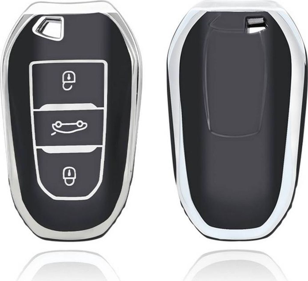 Dutch Shield - TPU Autoschlüssel Hülle für das Peugeot Schlüssel - Schutzhülle Schlüsselhülle Cover B3 Schwarz, Chrom
