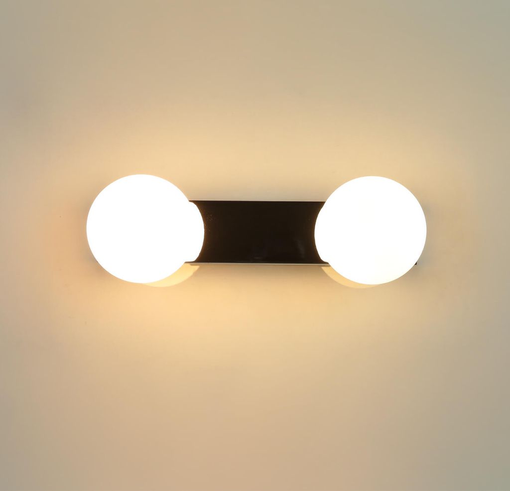 Wandlampe Modern BRAZOS Schwarz Glas Metall 2-flammig Wandleuchte Flur Bad Esszimmer