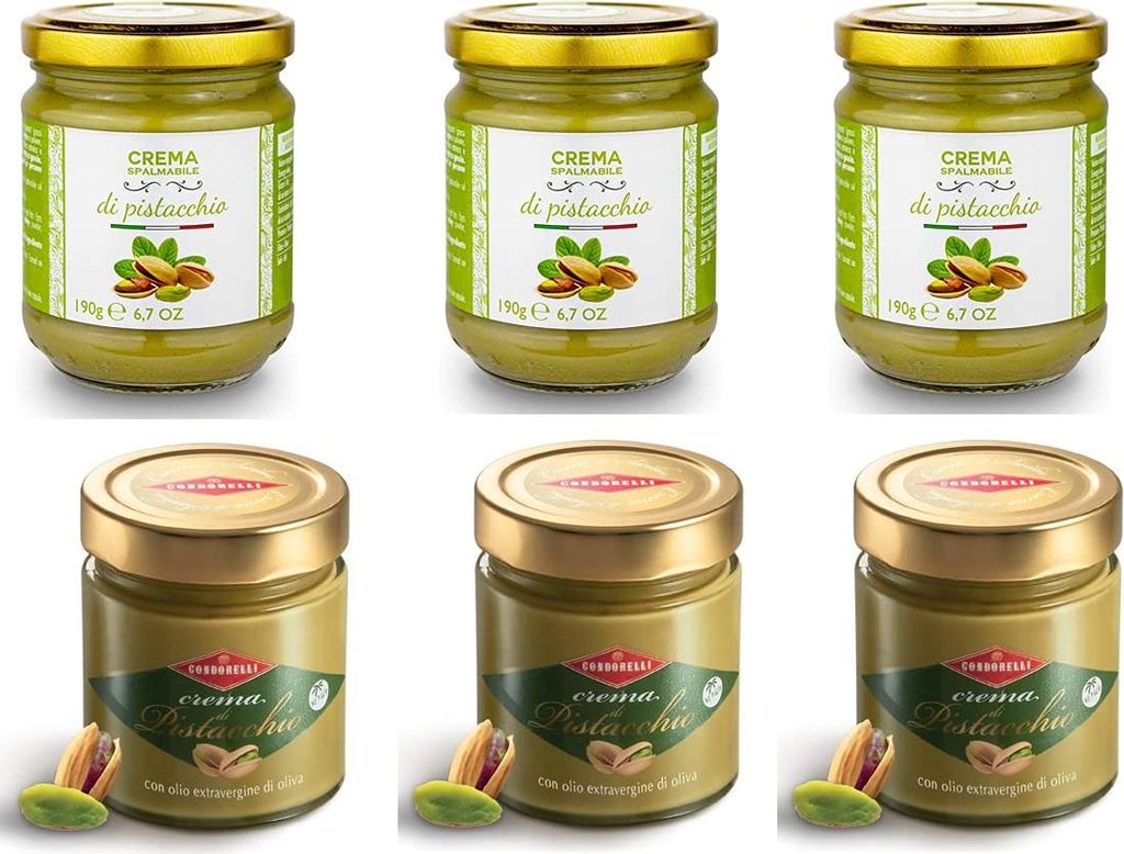 3x Condorelli Crema di Pistacchio Pistaziencreme mit extra nativem Olivenöl + 3x Brontedolci Pistaziencreme 190g