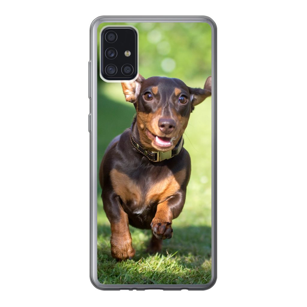 MuchoWow Handyhülle Schutzhülle Hülle für Samsung Galaxy A52 5G Ein sprintender Dackel Silikon Softcase Handy Hülle - Umschlag