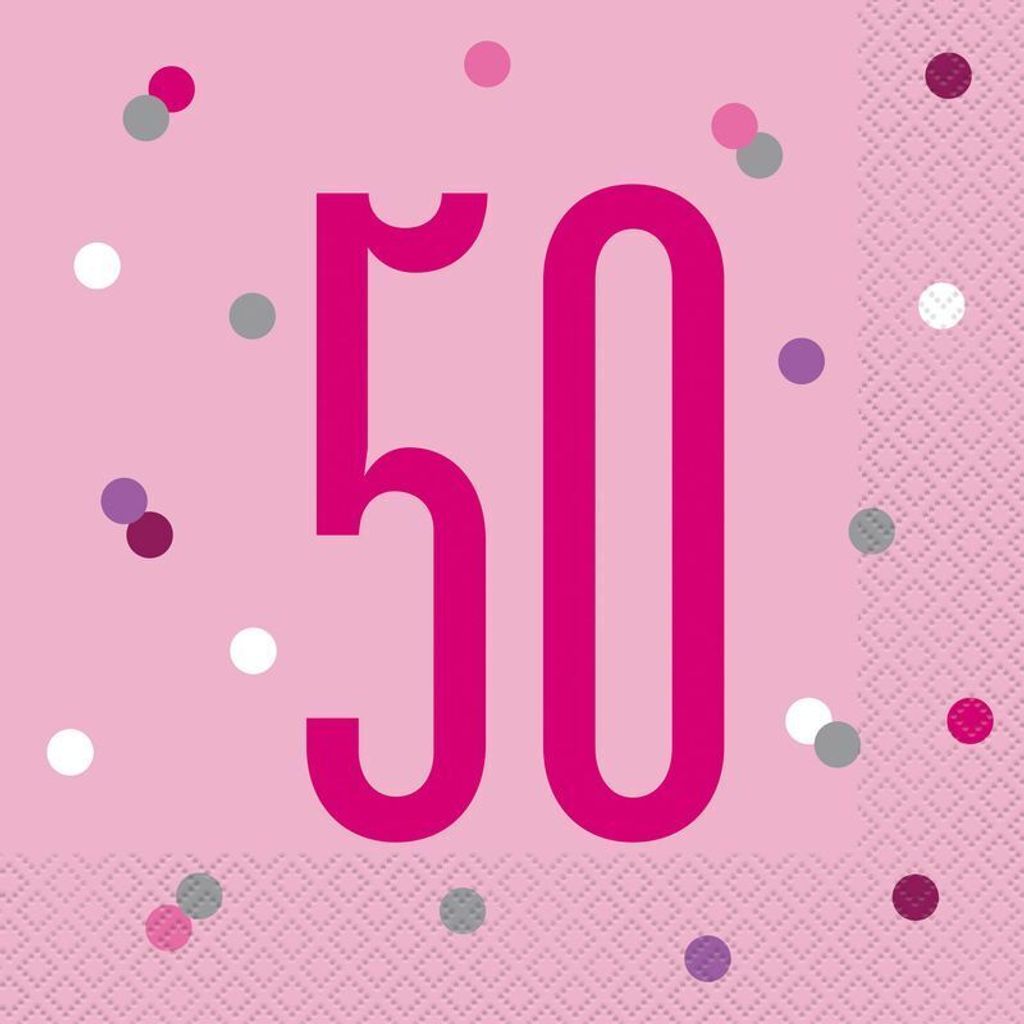 16 Servietten rosa & silber Zahl 50