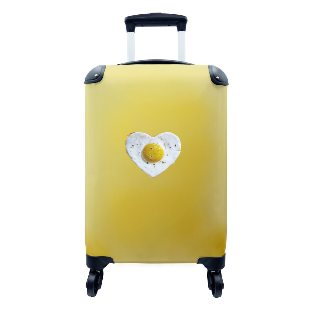MuchoWow Koffer Handgepäck Trolley Rollkoffer Kleine Reisekoffer mit 4 Rollen - Herzförmiges Spiegelei auf gelbem Hintergrund - Cabin Size < 55...