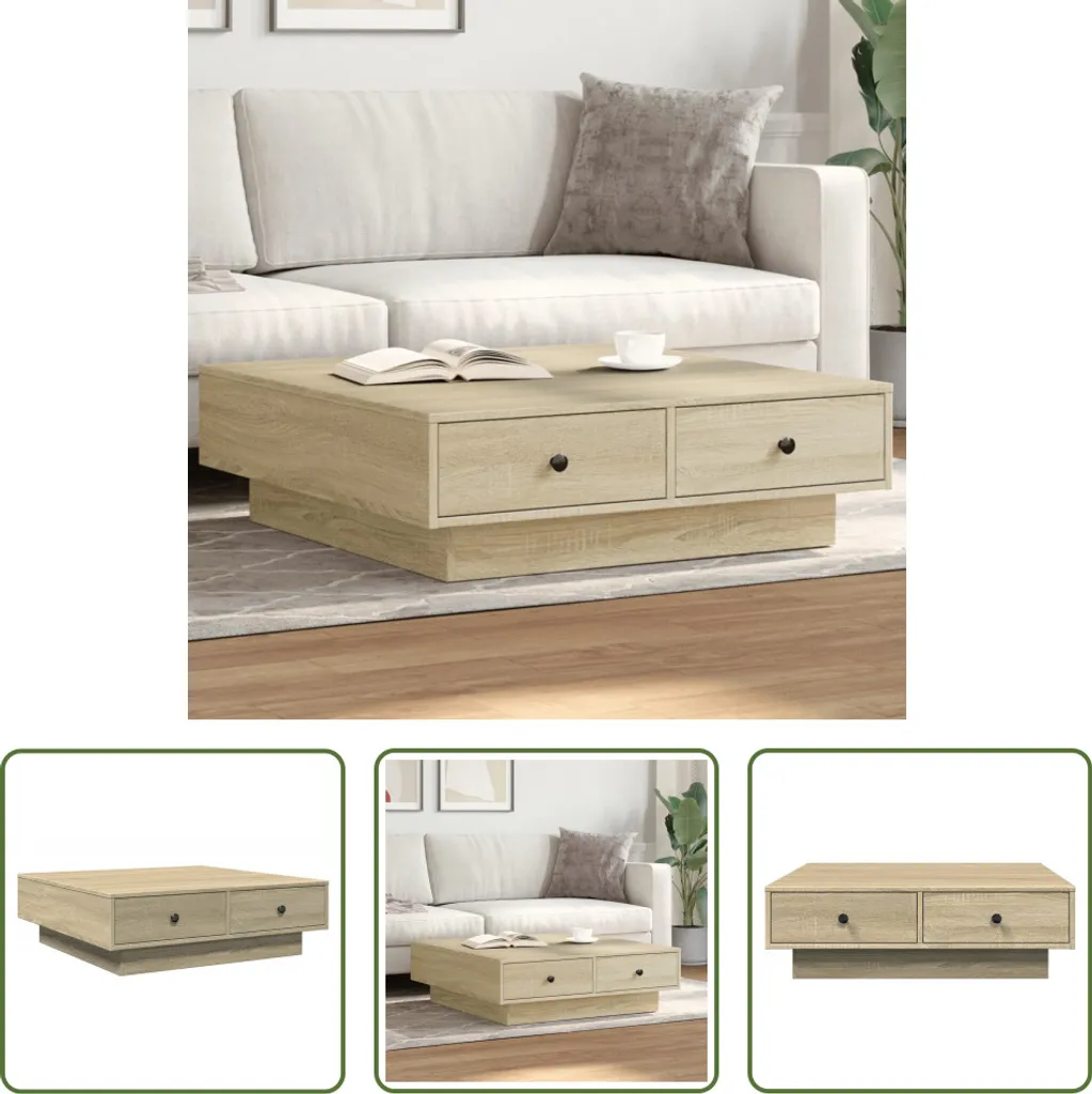 The Living Store tavolino in rovere Sonoma 90x90x28 cm materiale a base di legno
