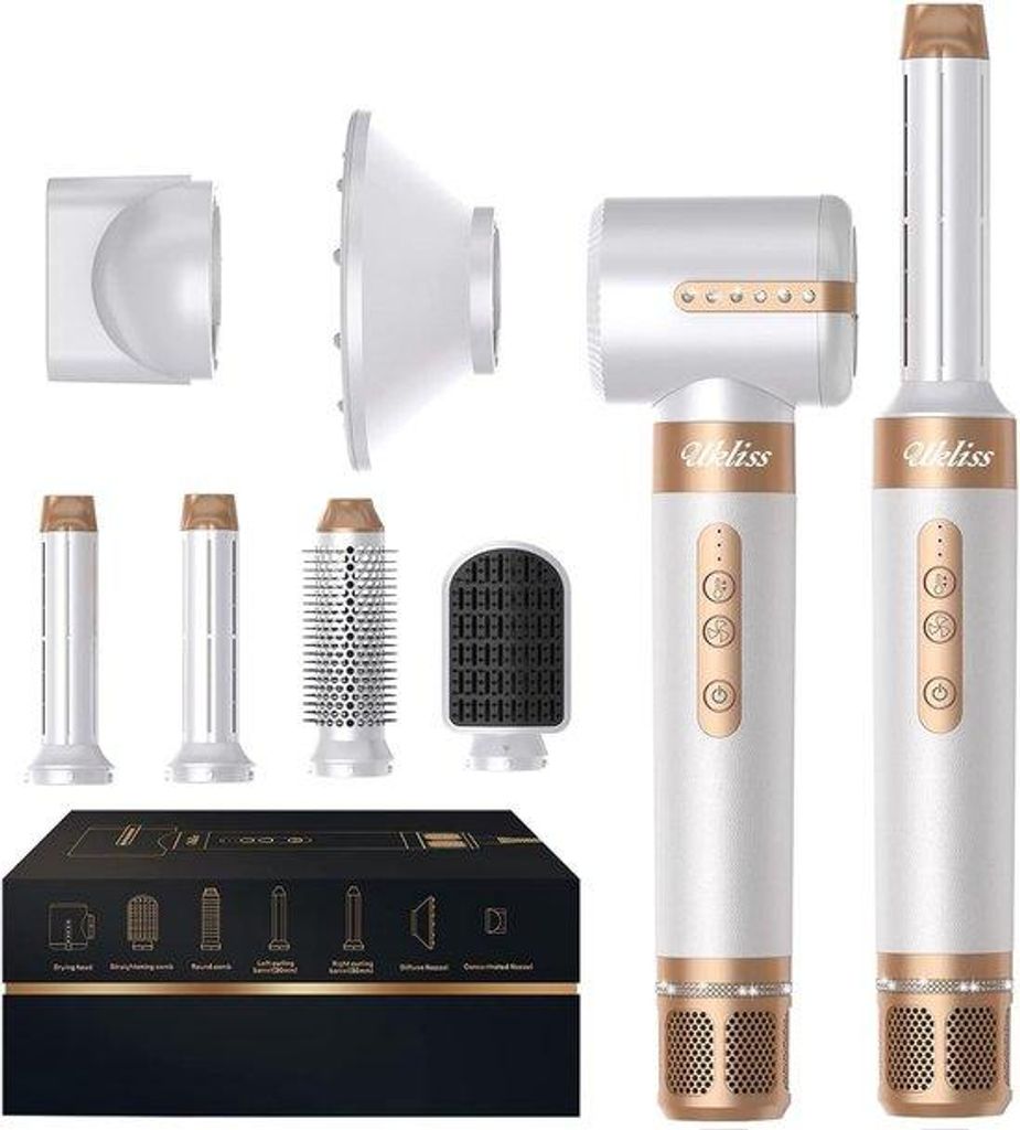 Hochleistungs-Haarstyling-Paket mit Wärmebläser, 7 integrierten Werkzeugen zur Pflege - 110.000 Umdrehungen pro Minute zur optimalen Haar- und Ko...