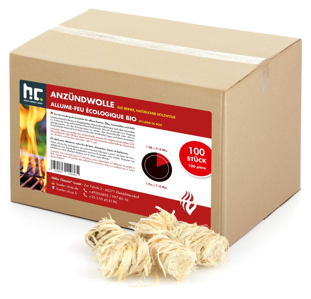 100 Stk. FLAMBIOL® Anzündwolle für Holzöfen und Grills Produktbild 