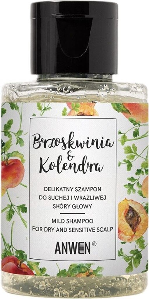 Anwen Szampon do suchej i wrażliwej skóry głowy Brzoskwinia & Kolendra, 50 ml