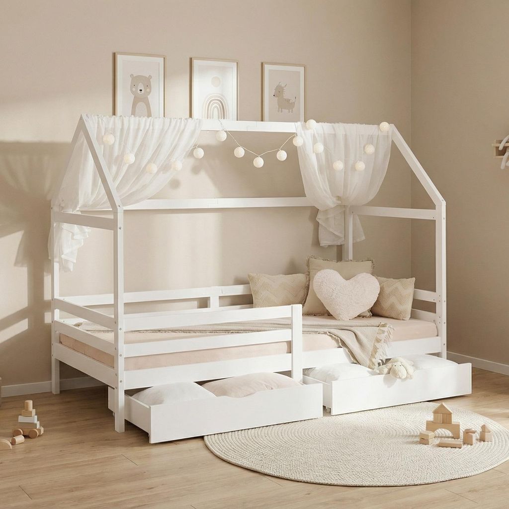 Homestyle4u dětská postel bílá 90x200cm domácí postel Obrázek produktu 