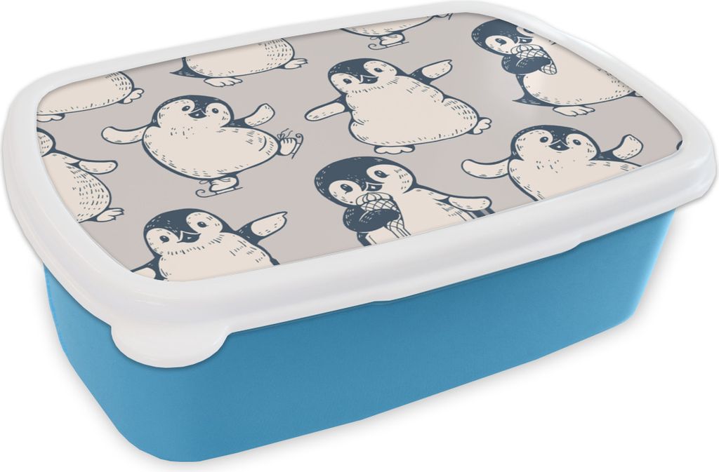 KitchenYeah Lunchbox Brotzeit Brotdose 17x11 cm Muster - Pinguin - Eis Kinder Brotzeitdose - Lunch - Kunststoff - Brotbüchse - Sandwichbox - Lu...
