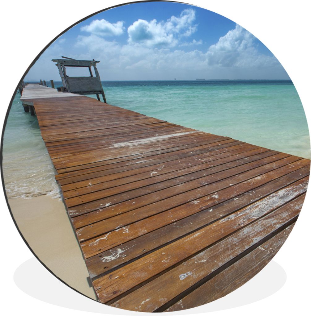 MuchoWow Aluminium Wandkreis Promenade am Karibischen Meer, Isla Mujeres Ø 90 cm Wanddeko Modern Wohnzimmer - Mauerkreis - Wandbilder - Runde Bi...