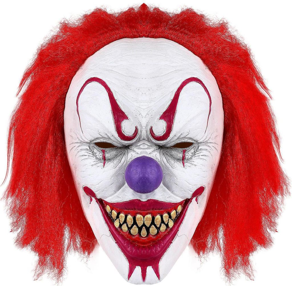 Gruselige Halloween-Clown-Maske mit rotem Haar, Vollkopf, für Erwachsene, böser Joker, Latex-Maske für Halloween-Party, Cosplay, Maskenkostüm