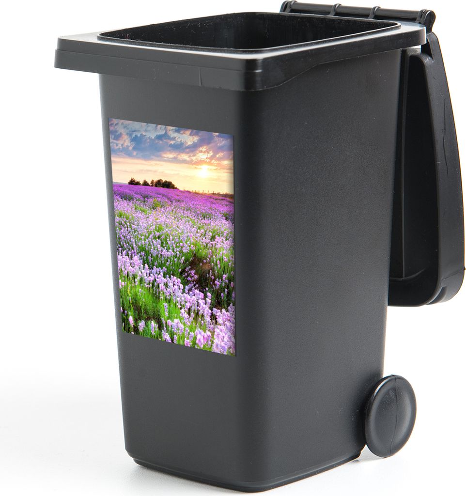 MuchoWow Mülltonnenaufkleber Blumen - Lavendel - Lila - Himmel - Sonnenuntergang - Wiese - Natur 40x60 cm - Mültonnen-sticker - Sticker - Aufkl...