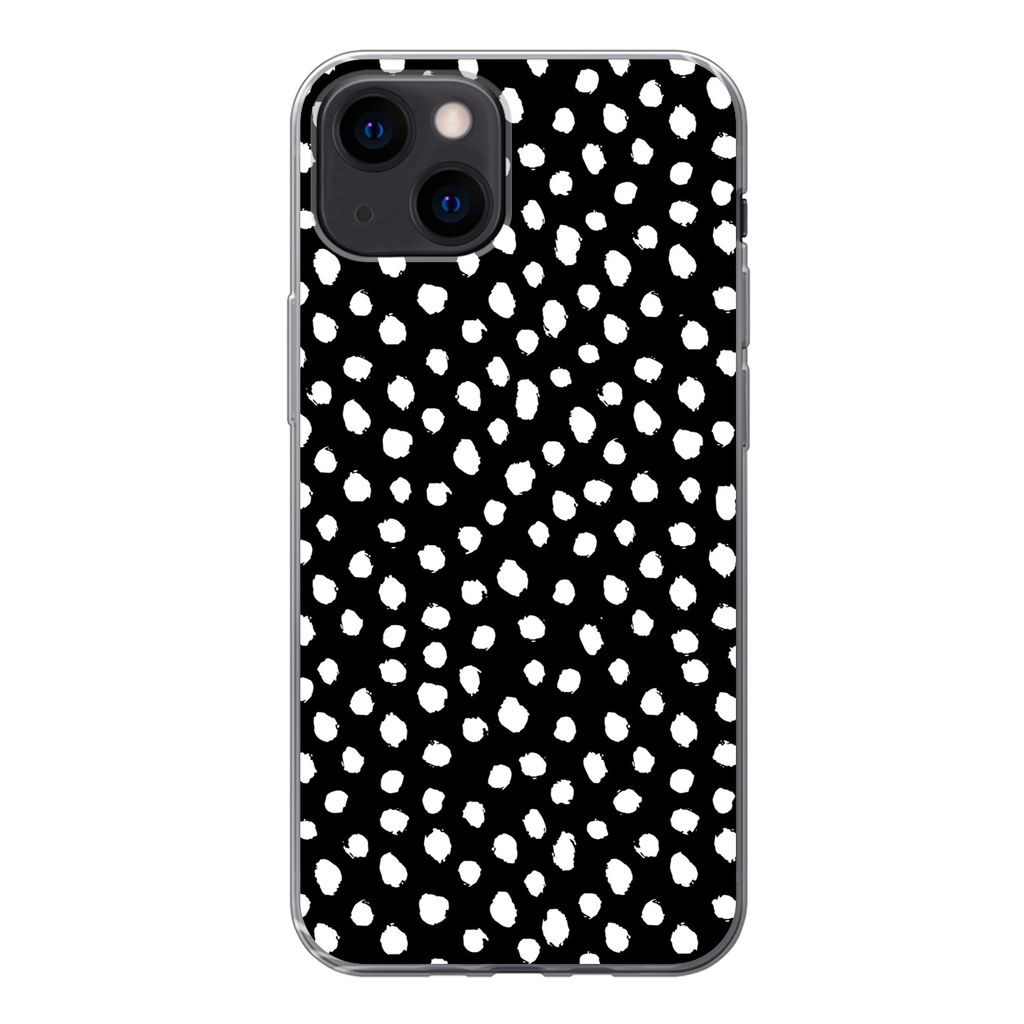 MuchoWow Handyhülle Schutzhülle Hülle für iPhone 13 mini Polka dots - Schwarz - Weiß Silikon Softcase Handy Hülle - Softcase