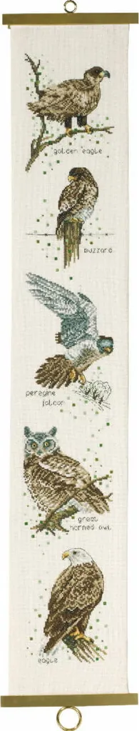 Décoration Murale Brodée Oiseaux de Proie Permin Point de Croix Kit