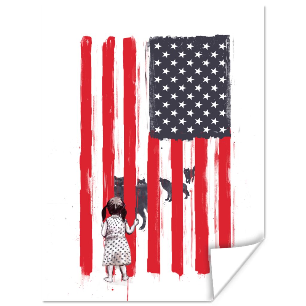 MuchoWow Poster Mädchen - Vereinigte Staaten - Wölfe - Flagge 30x40 cm - Wandplakat - Poster Kinderzimmer