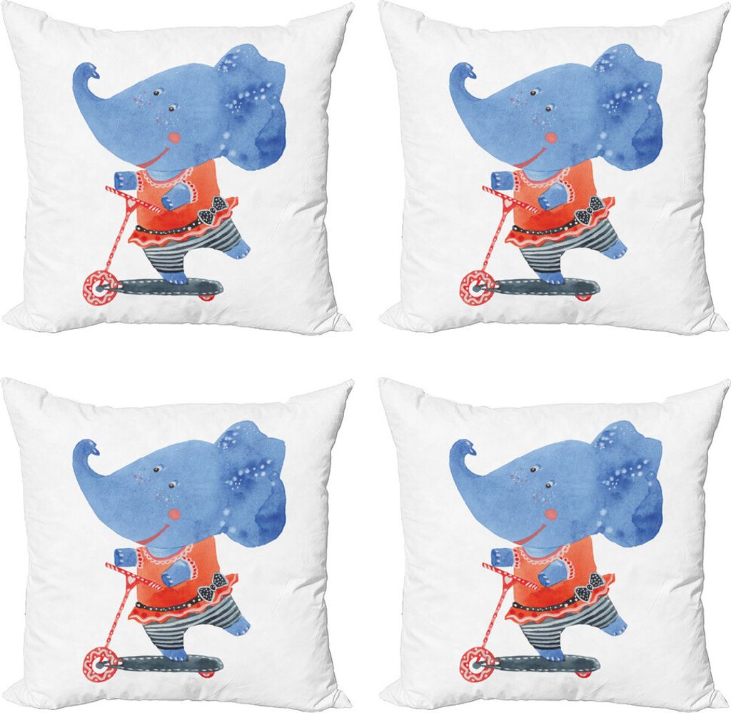 ABAKUHAUS Aquarell Elephant Kissenbezug Set (4 Stück), Tier Scooter, Moderner Doppelseitiger Digitaldruck, 60 cm x 60 cm, Azure Blau Scarlet