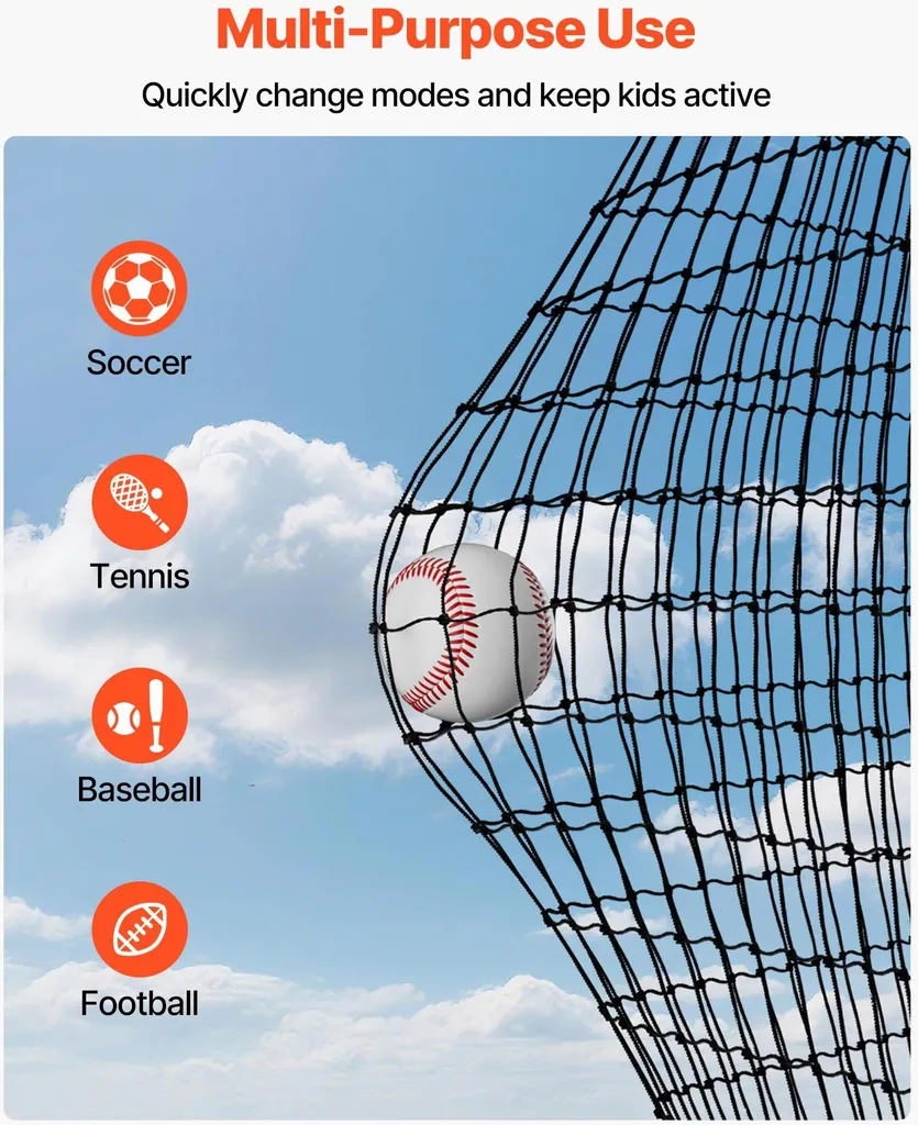 SucceBuy Gabbia da baseball 1270x390x308 cm, gabbia da baseball indipendente e portatile con robusta rete in HDPE a 30 strati e moschettoni, rete da allenamento per uso esterno, interno o in giardino (SOLO RETE) - 4