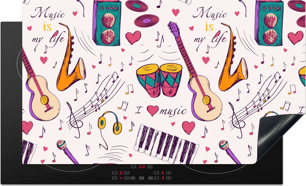 KitchenYeah Herdabdeckplatte Musik - Instrumente - Zitate , 91x52cm, Küche Deko, Glaskeramikkochfeld Herdabdeckung, Abdeckplatte fùr Kochfeld