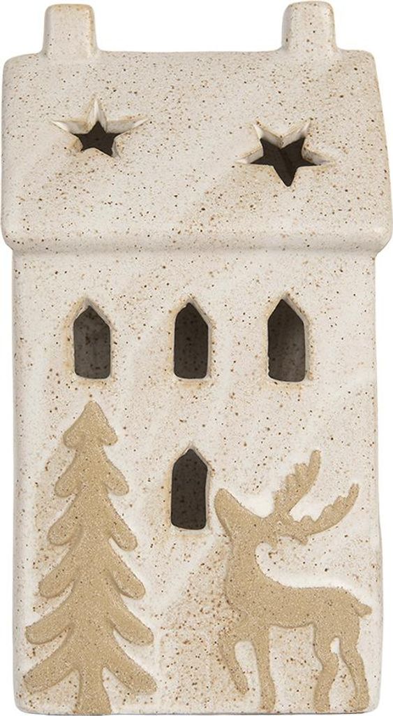 Clayre & Eef Dekoratives Haus mit LED 10x9x18 cm Beige Keramik