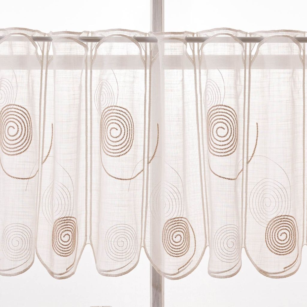 Scheibengardinen Stoff Meterware nähfrei Spiralen weiß beige Höhe 45cm