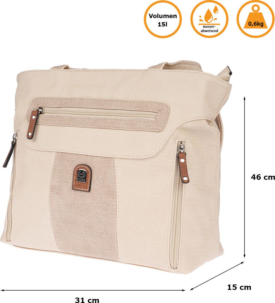 Große Damen Tasche Schultertasche Umhängetasche Henkeltasche Leder Optik Bag Beige