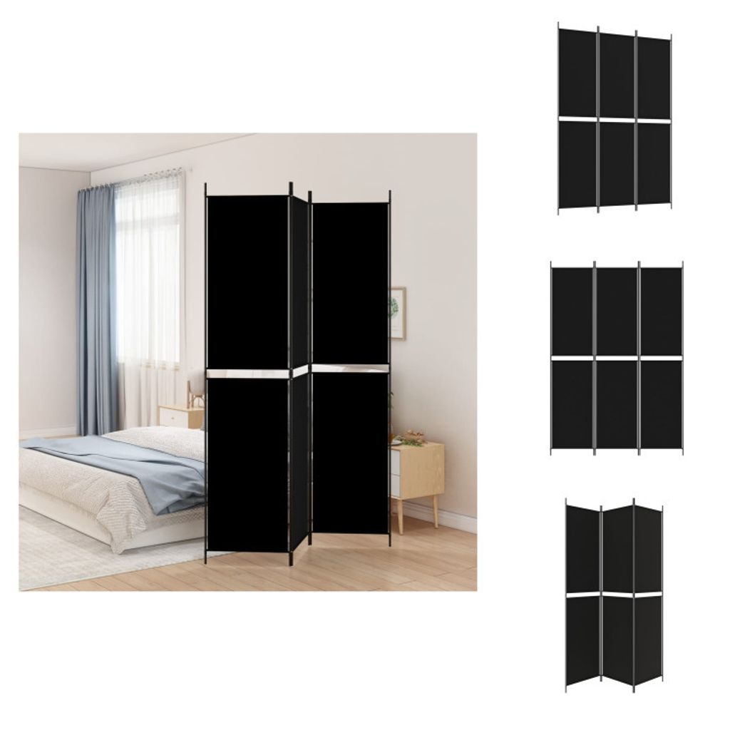 vidaXL 3-tlg. Paravent Schwarz 150x220 cm Stoff - Raumteiler