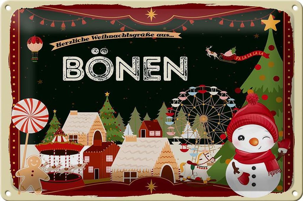Blechschild Weihnachten Grüße aus BÖNEN 30x20cm
