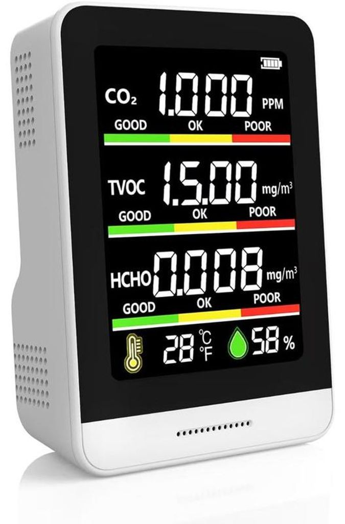5-in-1 Luftqualitätsmesser CO2 Messgerät PM2.5 TVOC HCHO Temperatur Lufttester mit Akku & WLAN für Zuhause Büro