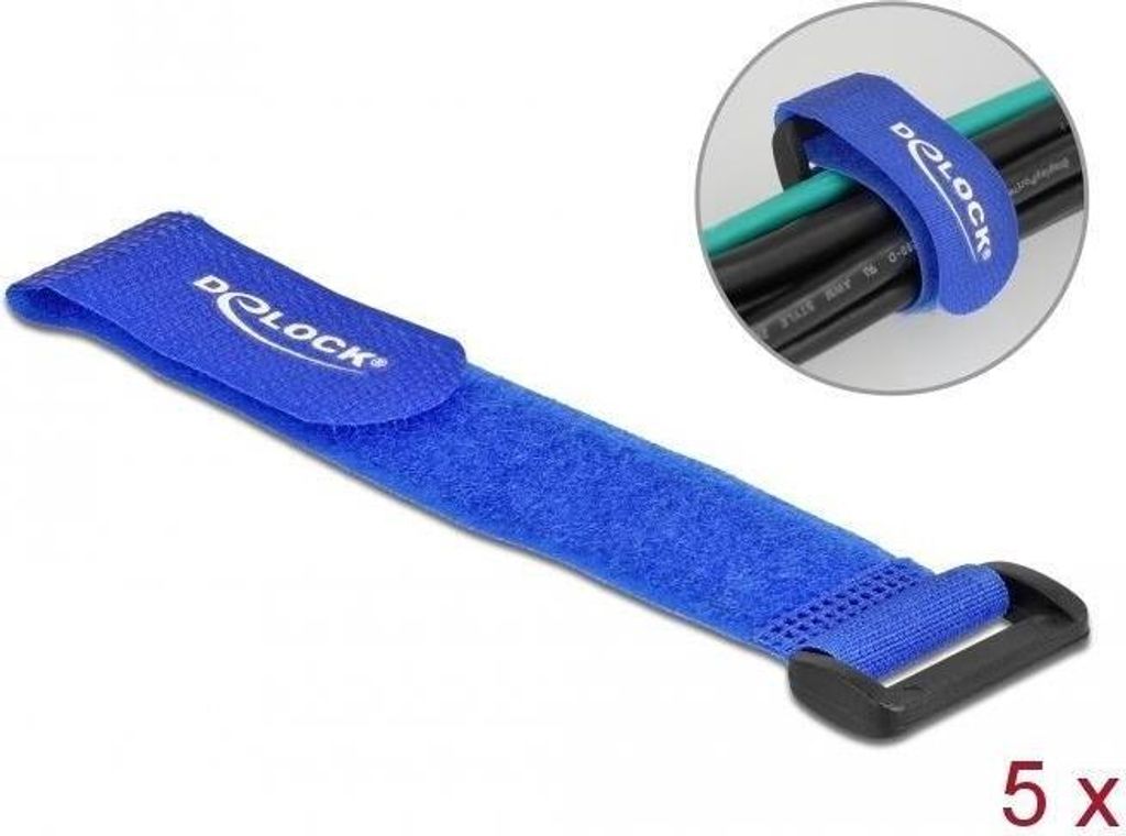 DELOCK Klett-Kabelbinder m. Schlaufe L190x B25mm blau 5Stk.
