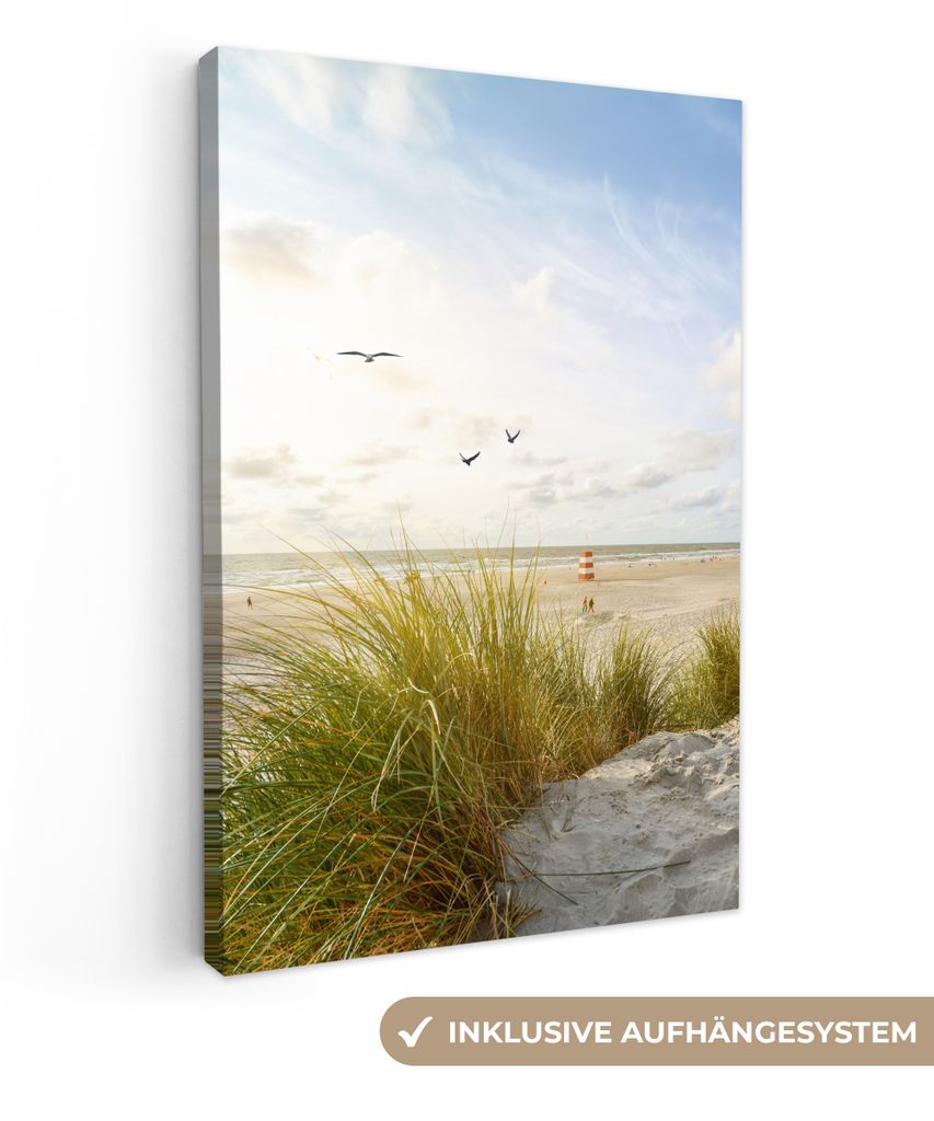 MuchoWow - Leinwandbilder - Strand - Meer - Vögel, Wandbild, Wanddeko Bilder Wohnzimmer, 80x120 cm