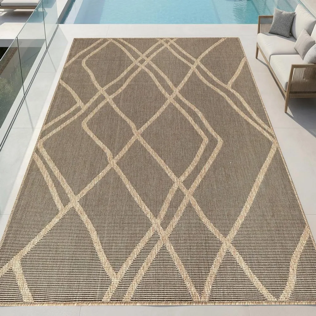 Grand tapis de passage extérieur résistant aux UV marron beige 80x200