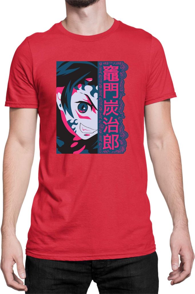 Herren T-Shirt Demon Anime Slayer Kimetsu No Yaiba Tanjiro Demon Face, Man XL / Rot