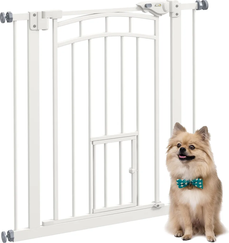 Barrière de porte et escalier pour chien en acier blanc 74-80 cm Pro