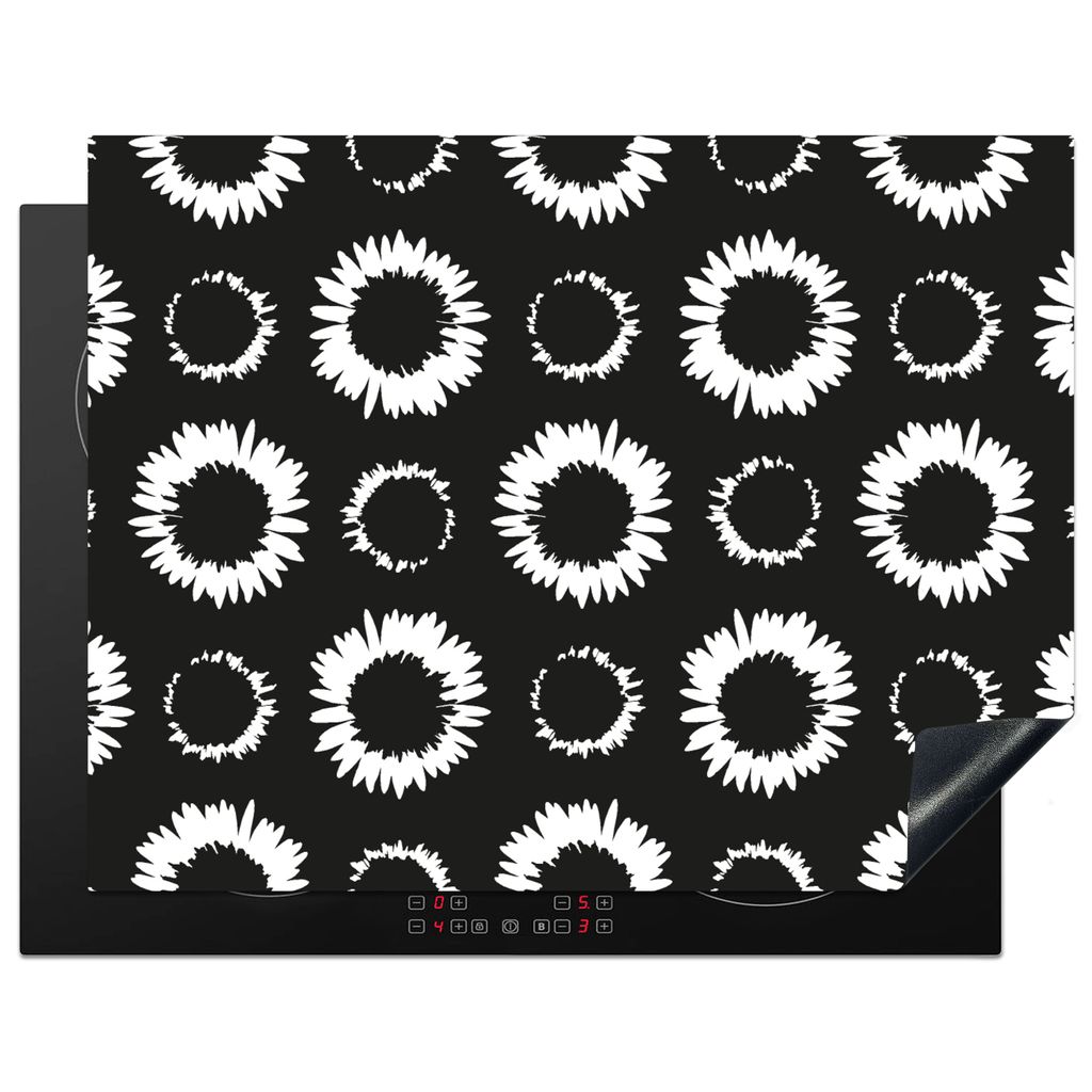 KitchenYeah Herdabdeckplatte Blumen - Muster - Schwarz , 77x59cm, Küche Deko, Glaskeramikkochfeld Herdabdeckung, Abdeckplatte fùr Kochfeld