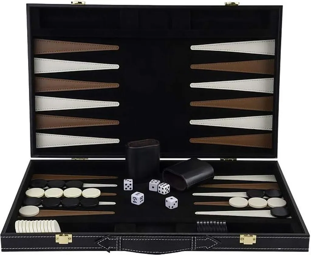 Jeu Backgammon 18 Robuste - Coffret de Rangement Complet Marron Ivoire - 6