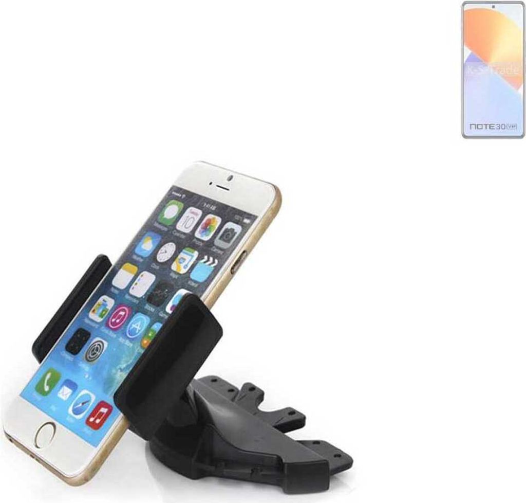 K-S-Trade CD Schlitz Halterung kompatibel mit Infinix Note 30 VIP Autohalterung KFZ-Halter Radio Handy Halterung 360° drehbar schwarz