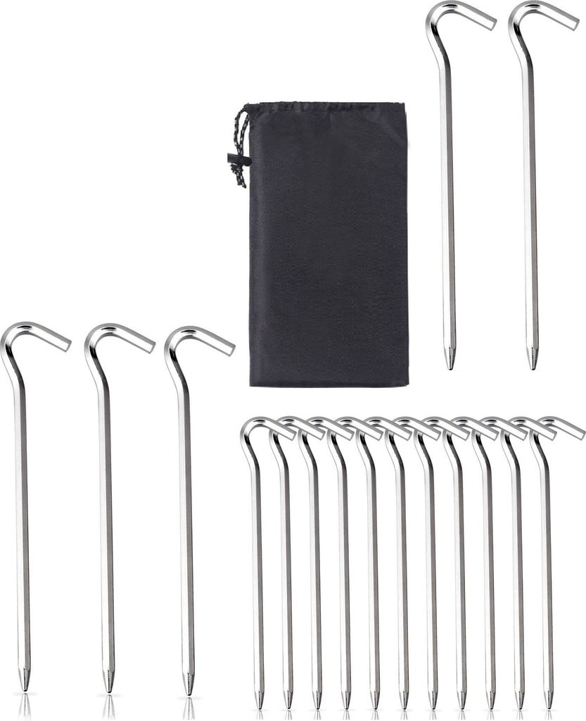 16 Zeltheringe aus Aluminium mit Tasche | Erdnagel Set 18cm Lang | Outdoor Zeltnagel | 5,66mm Erdnägel für normale & harte Böden | Zelthaken in ...