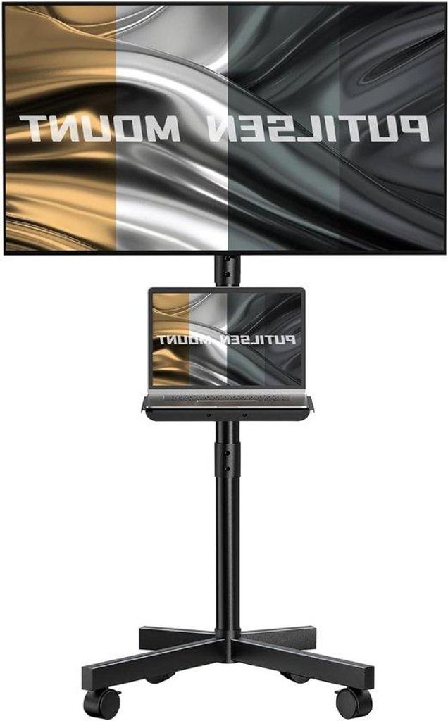 Verstellbares Fernseh-Standsystem für Monitore 23-55 Zoll - Mit Medien-Ständer und VESA-Kompatibilität - Max. Tragfähigkeit 35 KG - Hochglanzsc...