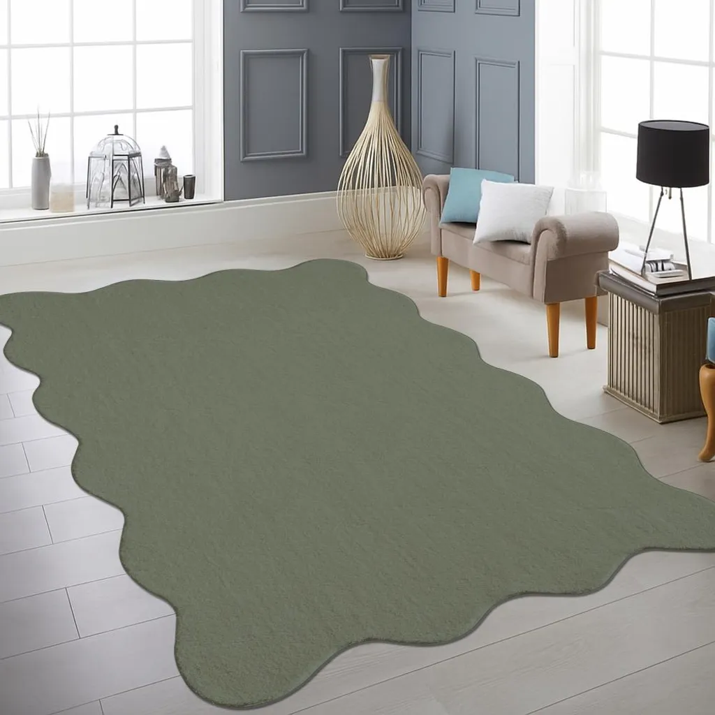 Grand Tapis Shaggy Doux Vert Forêt Forme Vague Moderne 160x220 cm