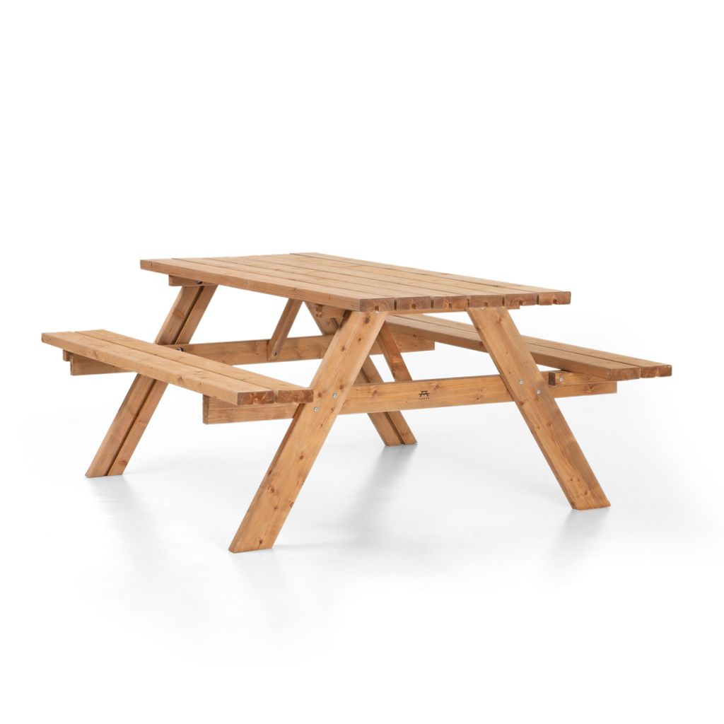 AMATA Picknicktisch Massivholz 177 x 153 x 76 cm, klappbare Bänke, Rostbraun