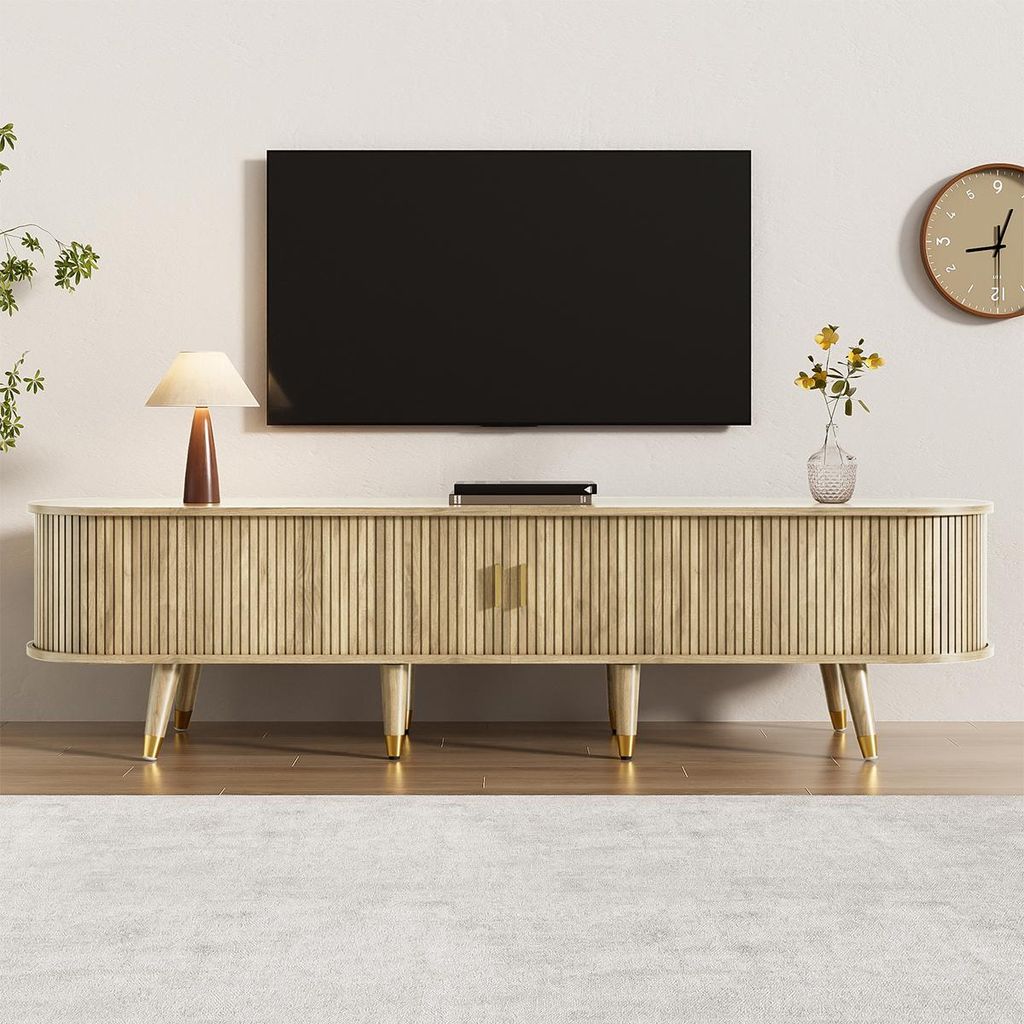 TV-Schrank mit Schiebetüren TV-Tisch TV-Ständer Niedrigerer Fernsehschrank 175 L x 38 B x 45 H Oak