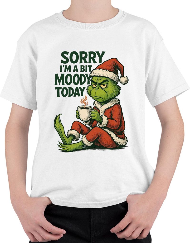 Grinch Weihnachten Sorry I'm a bit moody Kaffee lustig Vintage Uni Kinder T-Shirt, Weiß, 152