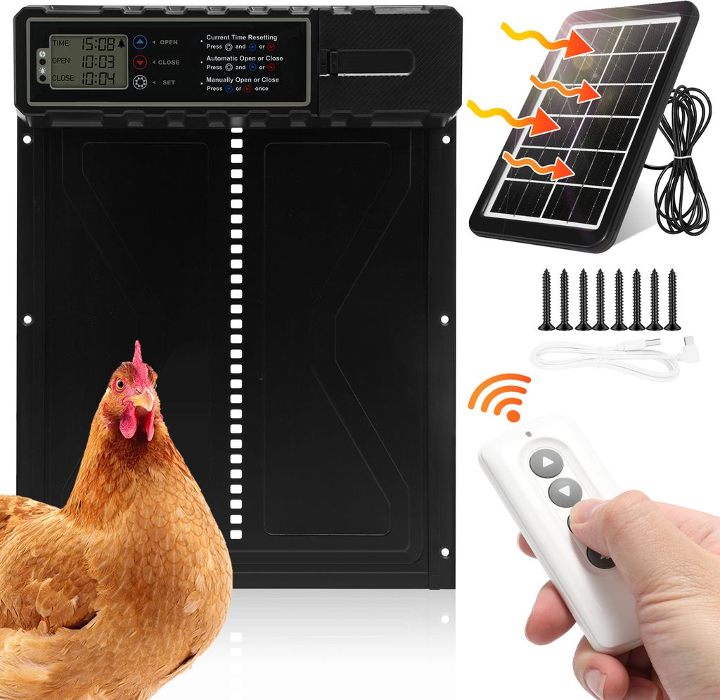 Hliníkové automatické solární dveře pro kuřata, baterie, Obrázek produktu 